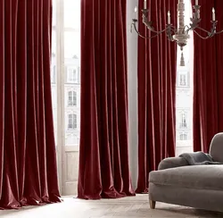 Бордовые шторы в интерьере гостиной фото