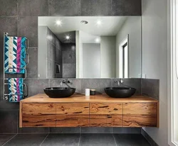 Bath interior with wooden countertop