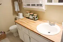 Bath interior with wooden countertop