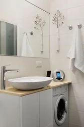 Bathroom design with countertop sink and washing machine