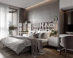 Bedroom in gray-brown color photo