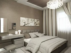 Bedroom in gray-brown color photo