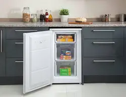 Kitchen with mini refrigerator photo