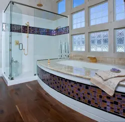 Шыны блоктары бар ванна бөлмесінің дизайны