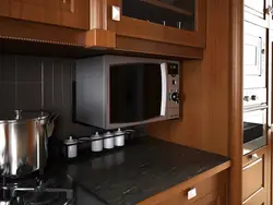 Дизайн кухня с микроволновкой в шкафу