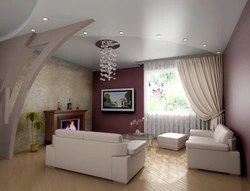 Дизайн гостиной в доме из гипсокартона