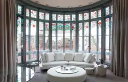 Living room design with stained glass windows