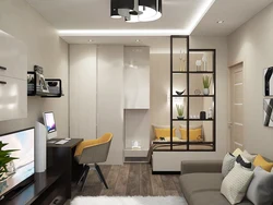 Room design 17 sq m in a one-room apartment with a window