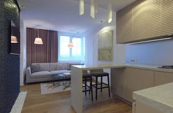 Design of a one-room apartment 40 m2 in a new building with a loggia photo