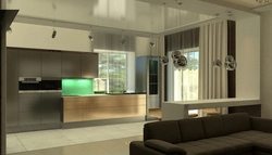 Дизайн кухни гостиной с большими окнами