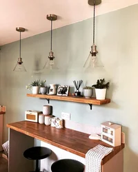 Shelves in the kitchen above the table in the interior