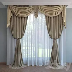 Curtains for the living room with a lambrequin in a classic style photo