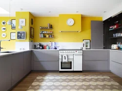 Yellow-gray kitchen design photo