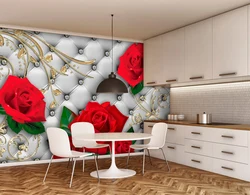 Wallpaper With Roses In The Kitchen Interior