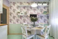 Wallpaper with roses in the kitchen interior