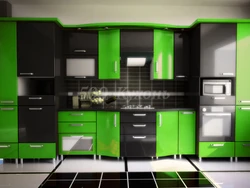 Интерьер кухни черно зеленом цвете