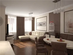 Interior With Brown Kitchen Living Room