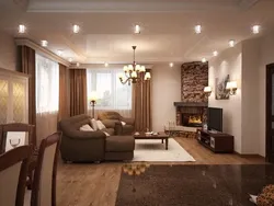 Interior With Brown Kitchen Living Room