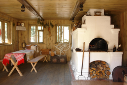 Interior of a country house kitchen with stove