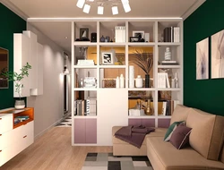 Living Room Interior In An Apartment With Shelves Photo