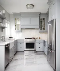 Photo of a kitchen with a gray stove