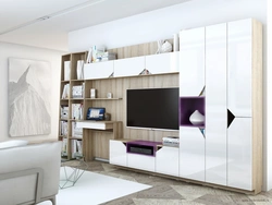 Wall In The Living Room With A Computer Desk In A Modern Style Photo