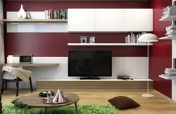Wall in the living room with a computer desk in a modern style photo