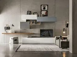 Wall In The Living Room With A Computer Desk In A Modern Style Photo