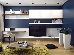 Wall in the living room with a computer desk in a modern style photo