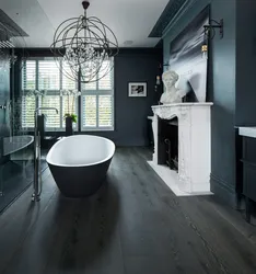 Bathroom interior with dark floor