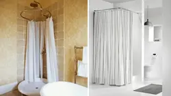 Ванна бөлмесінің фотосуретіндегі душ перделері