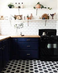 Black tiles in the kitchen interior