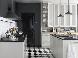 Black Tiles In The Kitchen Interior