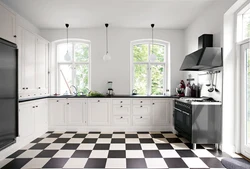 Black tiles in the kitchen interior