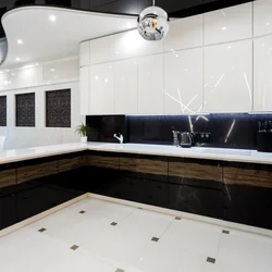 Black tiles in the kitchen interior