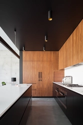 Kitchen Interior With Suspended Black Ceiling