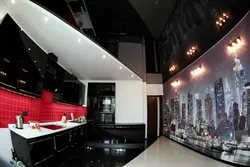 Kitchen interior with suspended black ceiling