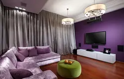 Purple and white living room photo