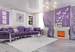 Purple And White Living Room Photo