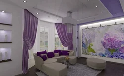 Purple and white living room photo