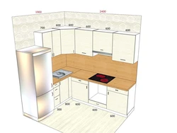 Dimensions of corner kitchen with refrigerator photo