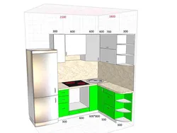 Dimensions of corner kitchen with refrigerator photo