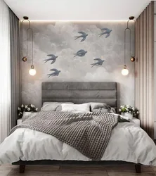 Wall design in the bedroom at the head of the photo