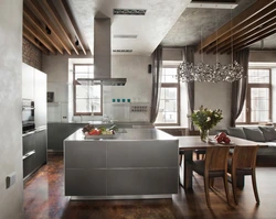 Кухня с серым потолком фото