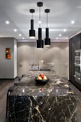 Dark porcelain tiles in the kitchen interior