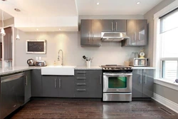 Kitchen design white gray brown