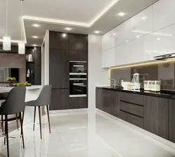 Kitchen design white gray brown