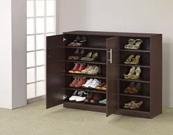 Wall-mounted shoe racks in the hallway photo