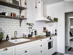 White tiles on the kitchen wall photo