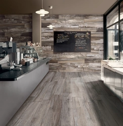 Wood-look porcelain tiles in the kitchen interior